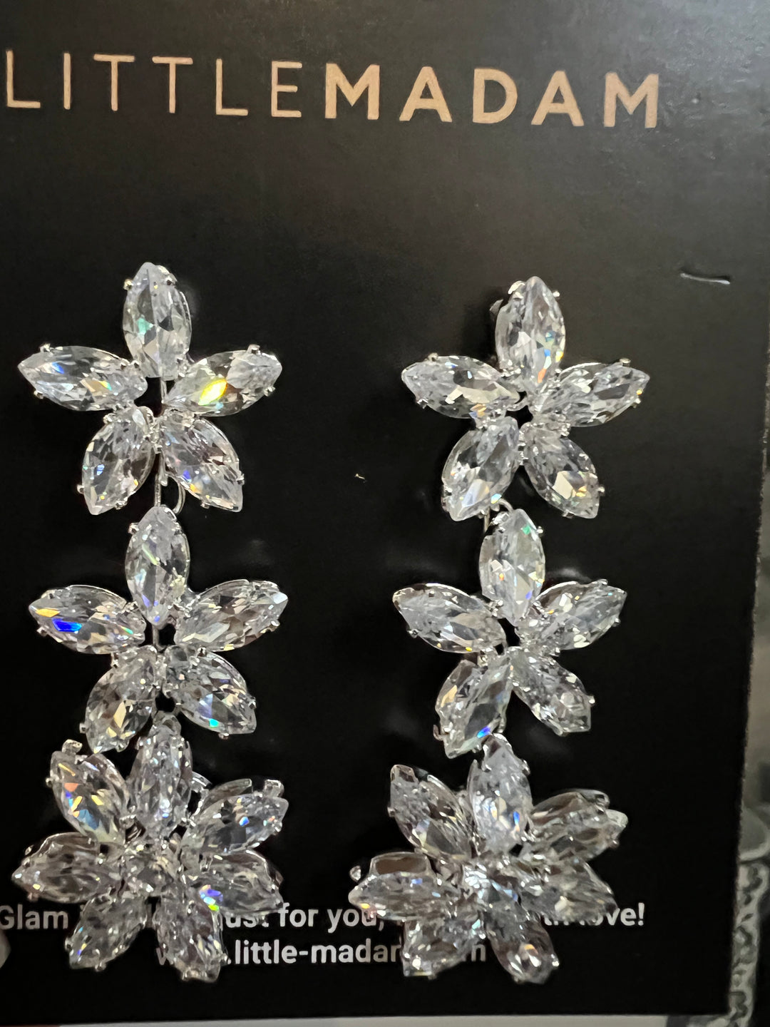 Triple Flower Diamante Earrings in Silver