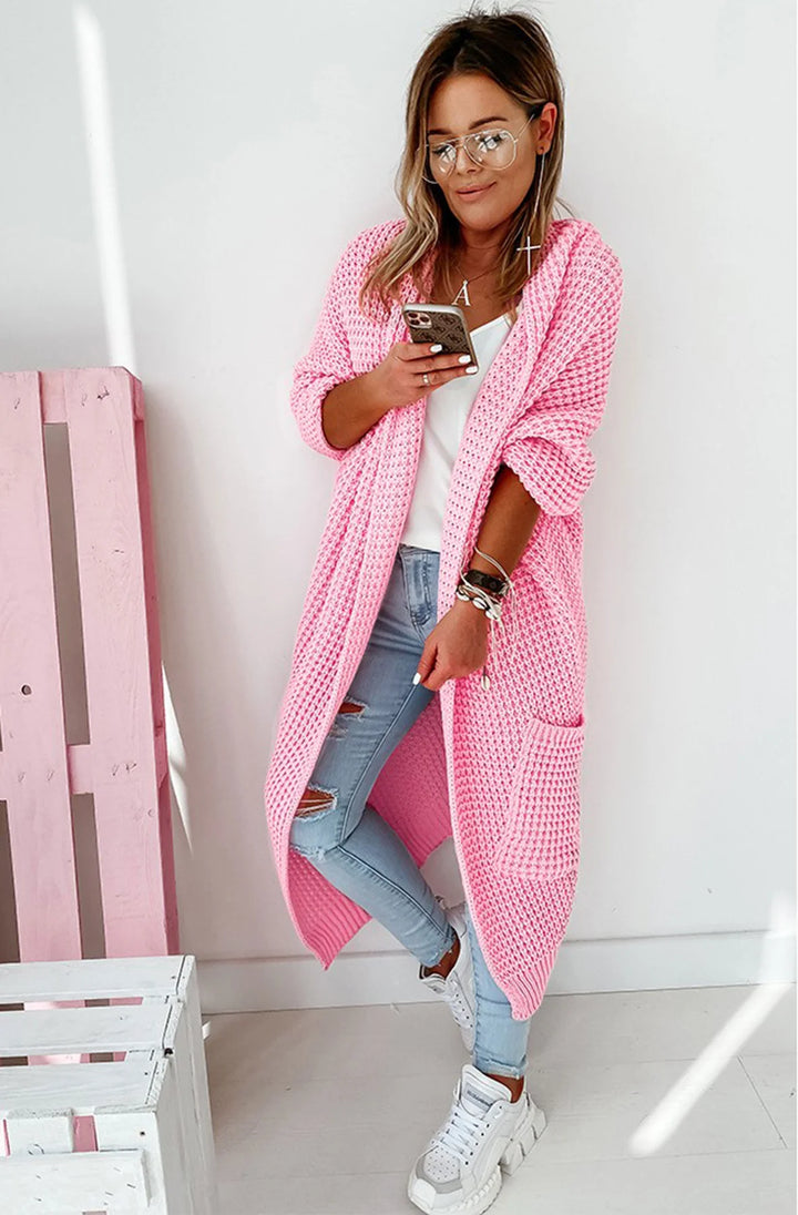 Rhiannon Chunky Knit Baby Pink Mid Sleeve Long Cardigan