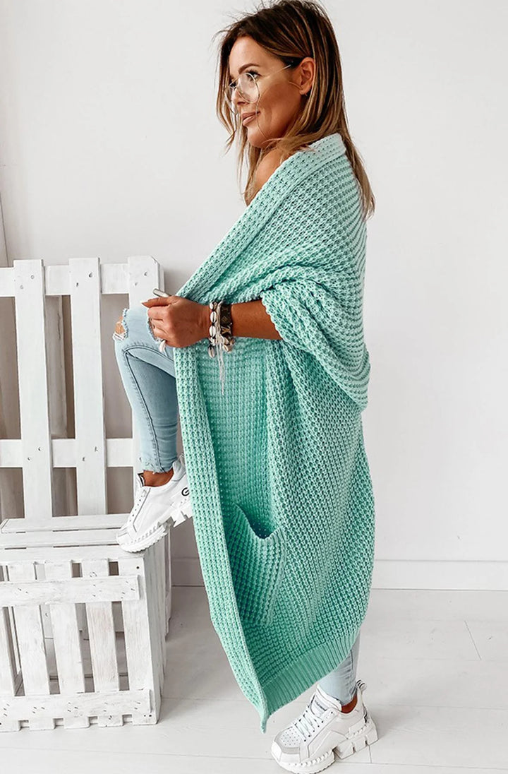 Rhiannon Chunky Knit Sage Green Mid Sleeve Long Cardigan