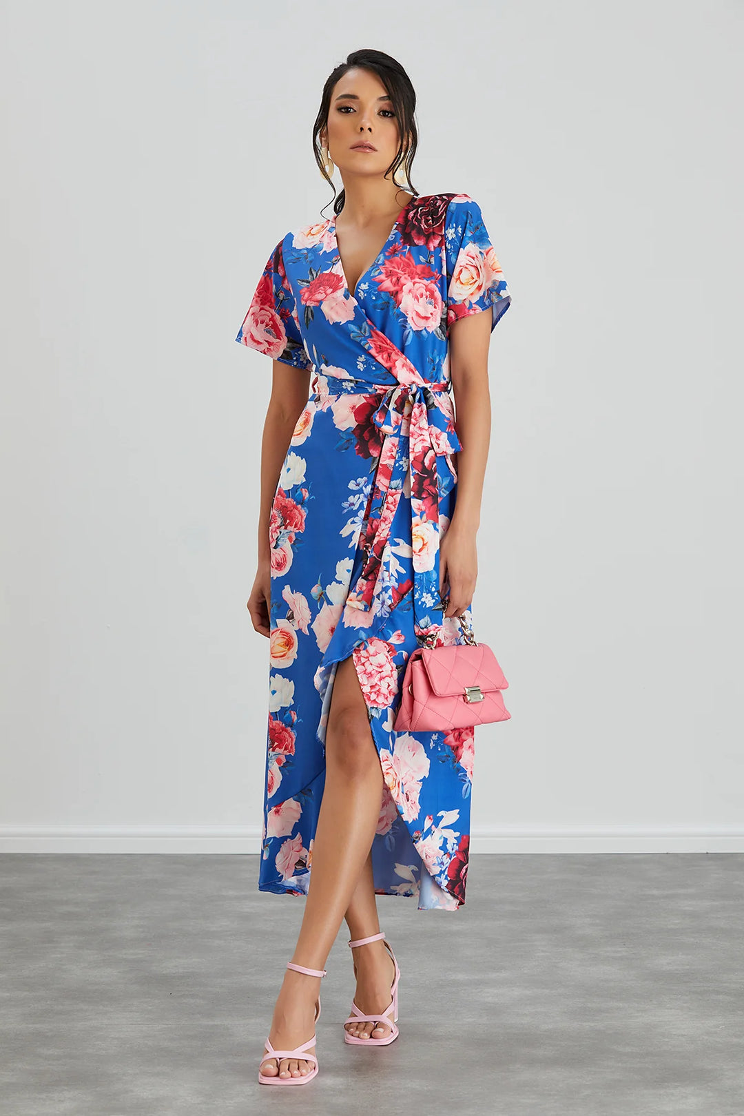 Maxi Dress Blue Wrap Dress Uk Flirtatious Short Sleeve Belted