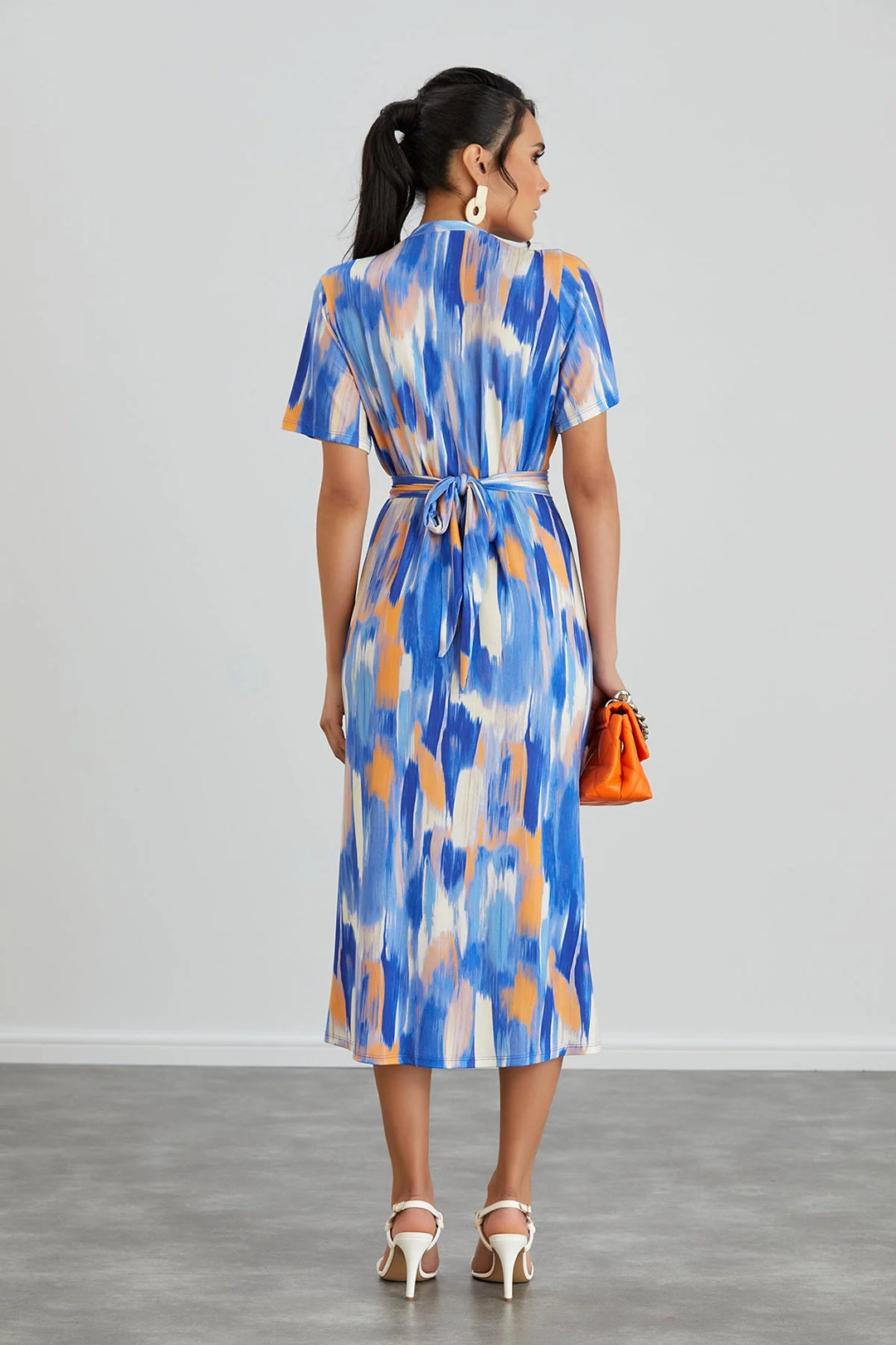 Taylor Blue Abstract Short Sleeve Half Shirt Dress