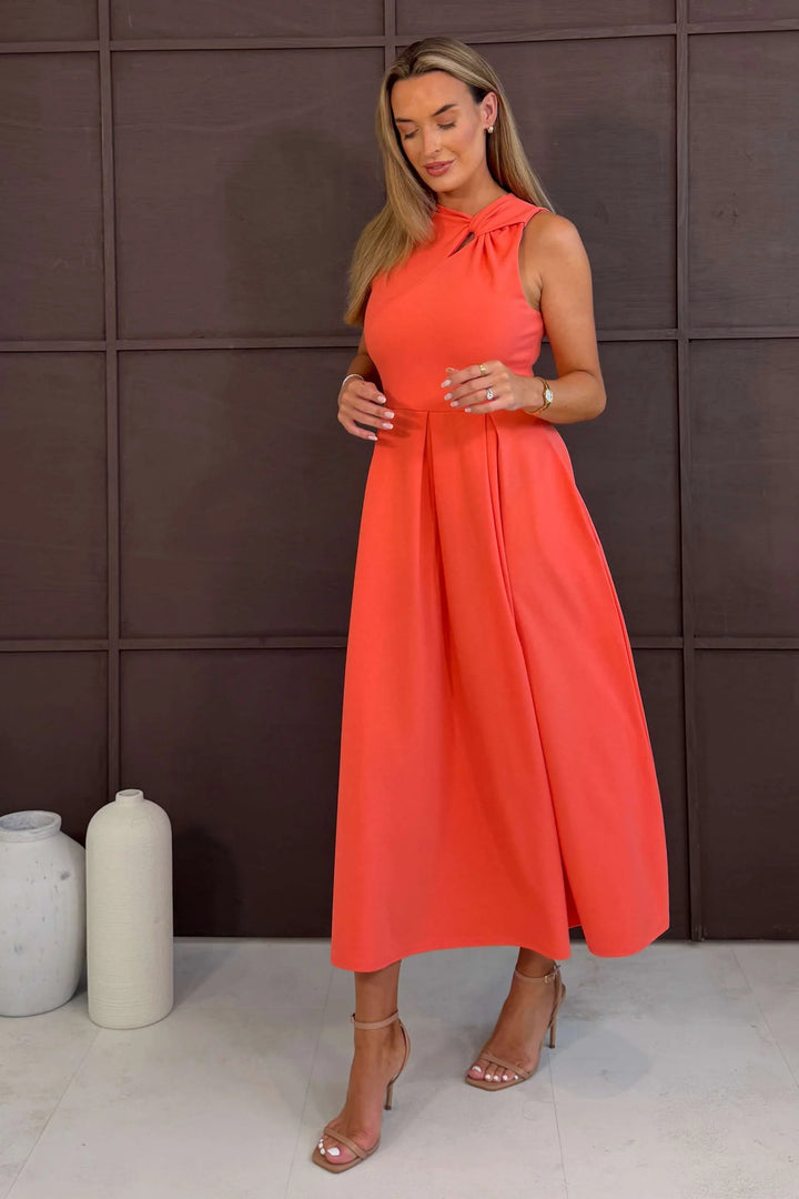 Anastasia Coral Knot Detail Midi Dress
