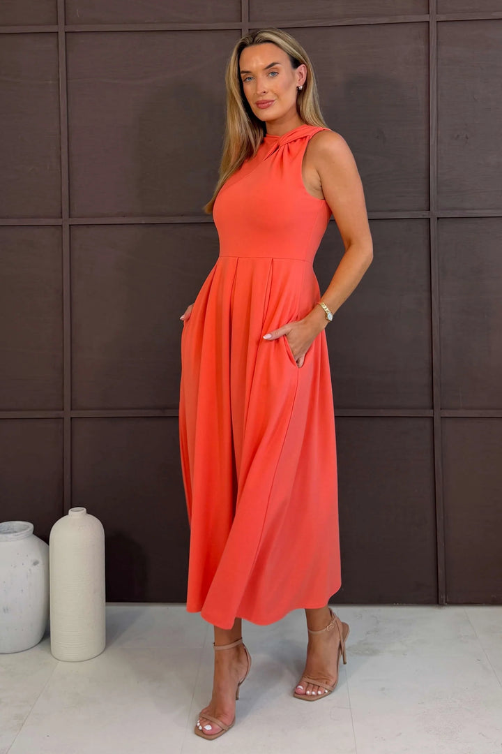 Anastasia Coral Knot Detail Midi Dress
