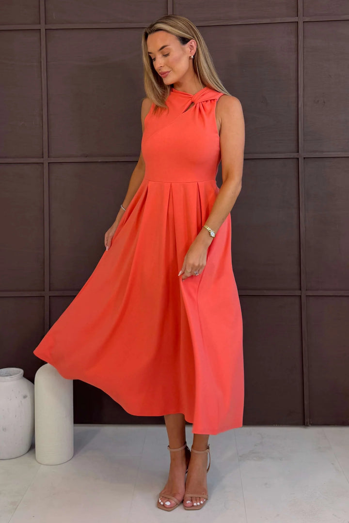 Anastasia Coral Knot Detail Midi Dress