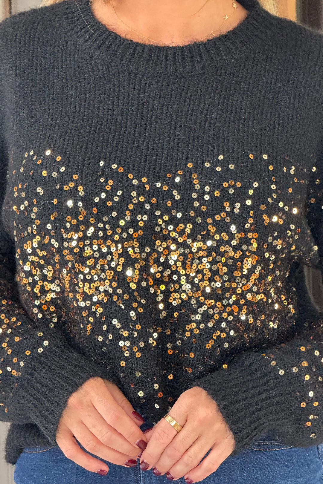 Hina Black Sequin Knit Jumper