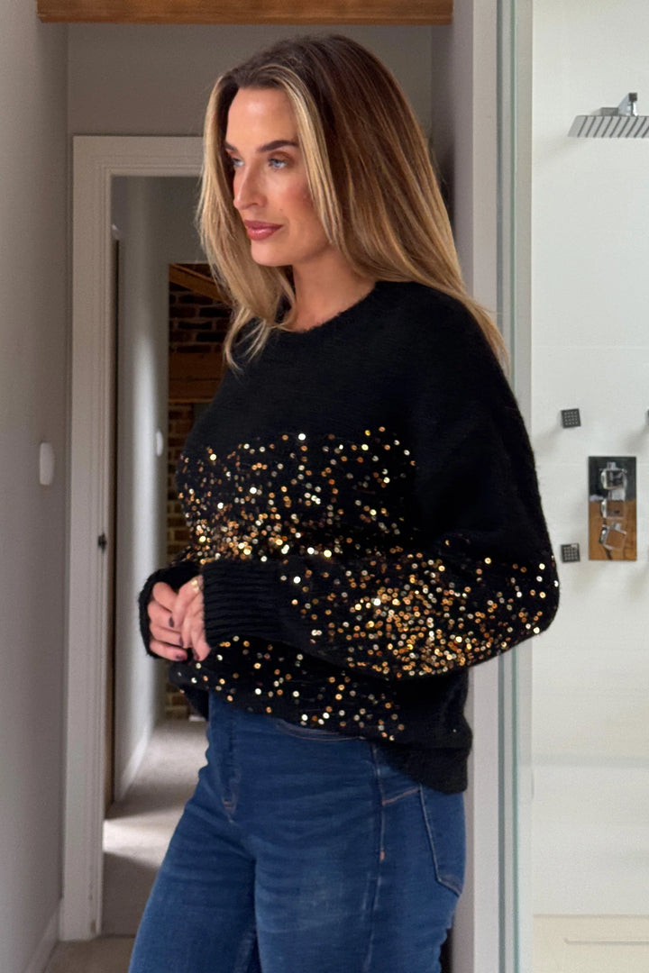 Hina Black Sequin Knit Jumper