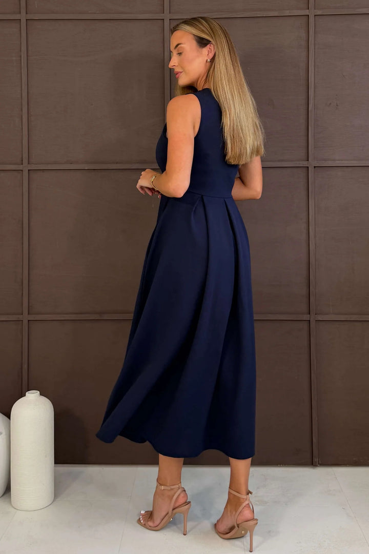 Anastasia Navy Knot Detail Midi Dress