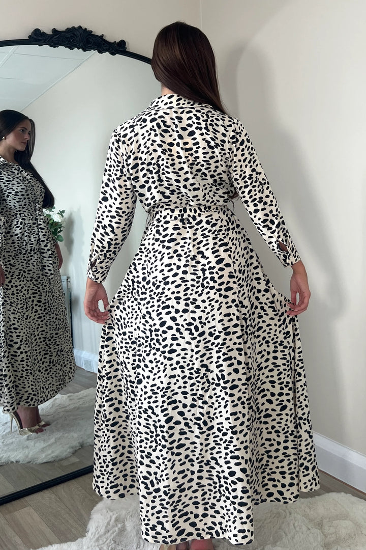 Angela Ivory Animal Print Long Sleeve Shirt Dress