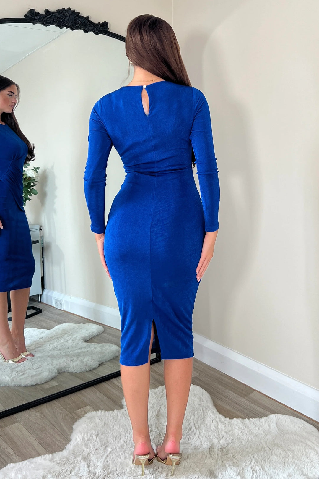 Antonia Blue Long Sleeve Wrap Midi Dress