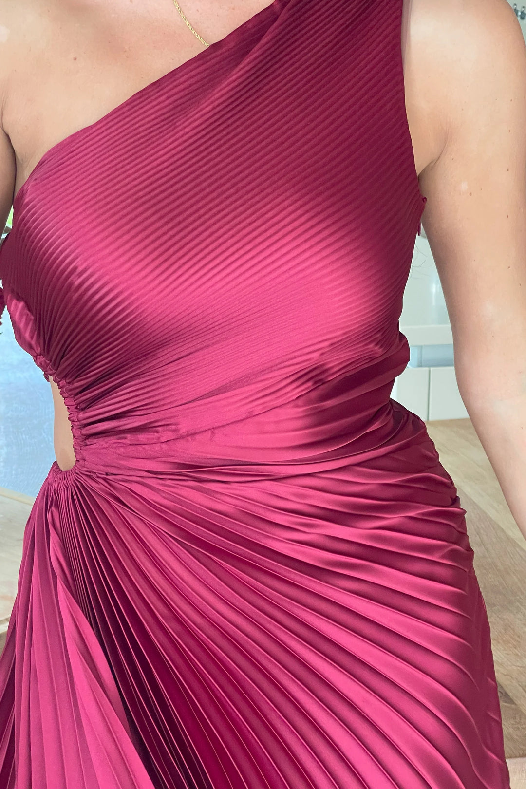 Aoife Berry Red One Shoulder Pleated Midi Dress