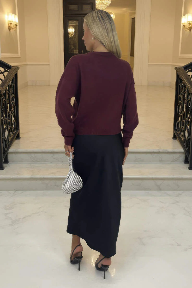 Arabella Burgundy Jewel Embellished Neck Jumper