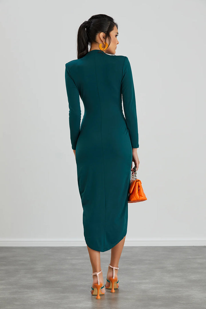 A Touch Of Class Dark Green Long Sleeve Bodycon Wrap Midi/Maxi Dress