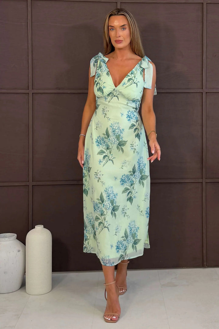 Beverly Green Floral Tie Shoulder Midi Dress