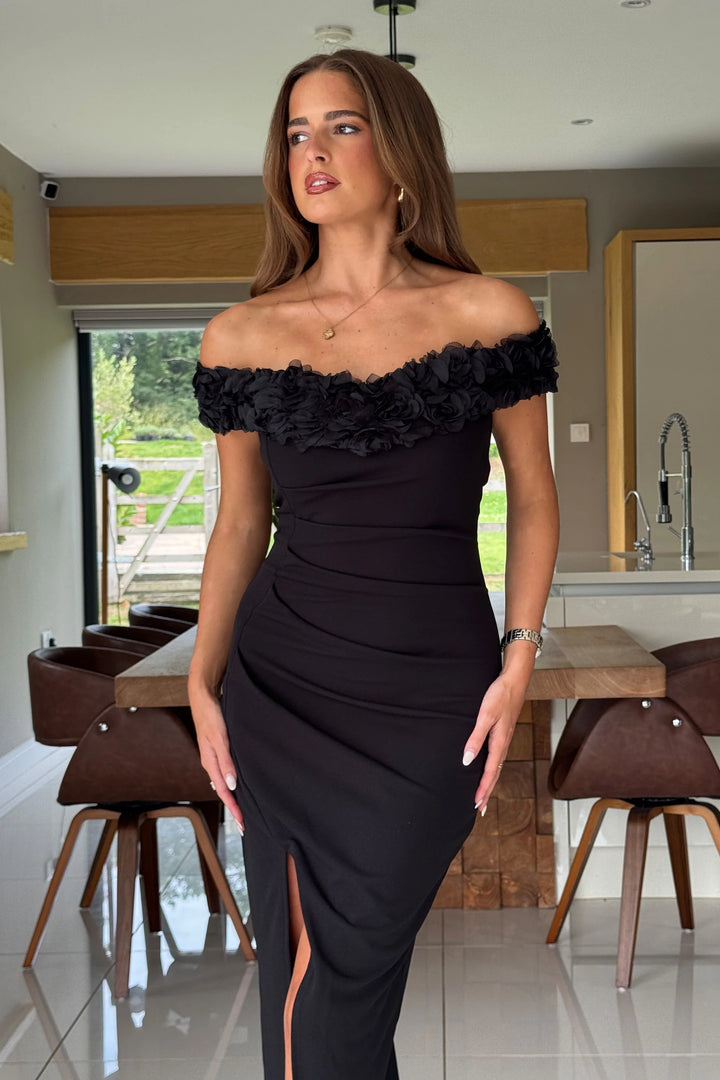 Brenda 3D Floral Bardot Body Con Midi Dress
