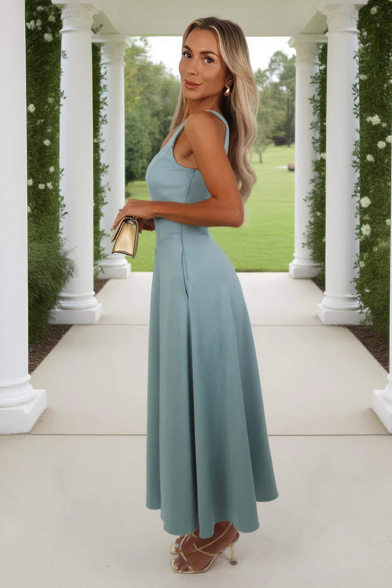 Darcy Duck Egg Square Neck Sleeveless Midi Dress With Pockets