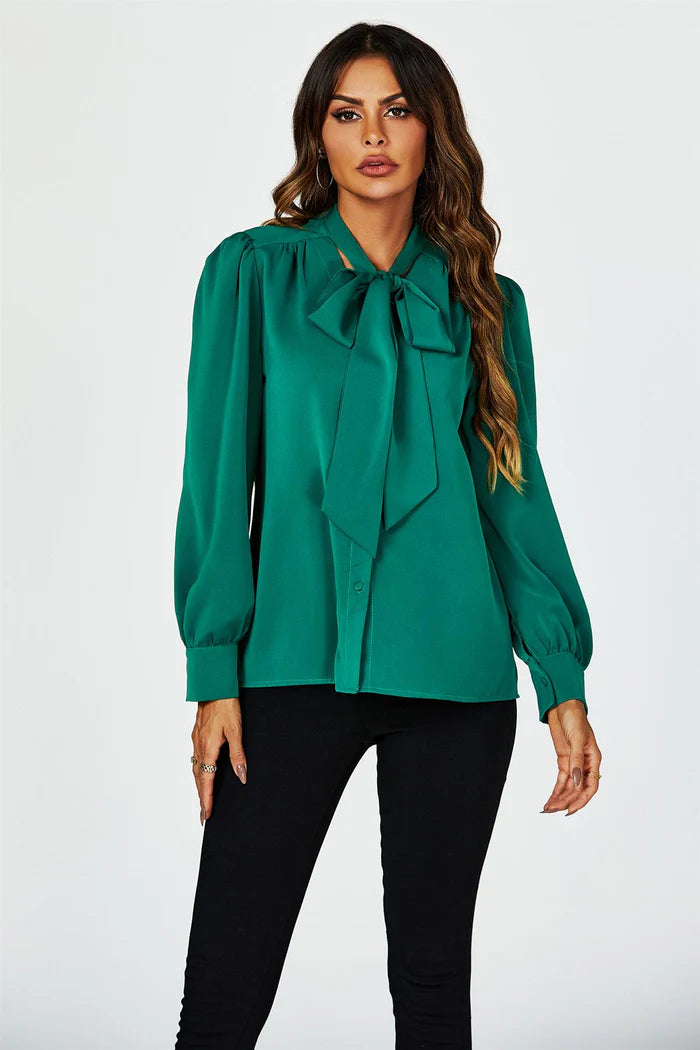 Emerald City Green Tie Detail long sleeve Blouse Top