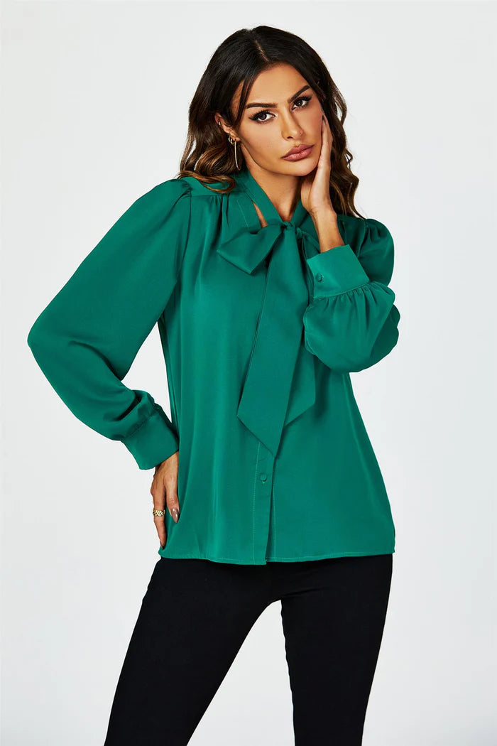 Emerald City Green Tie Detail long sleeve Blouse Top