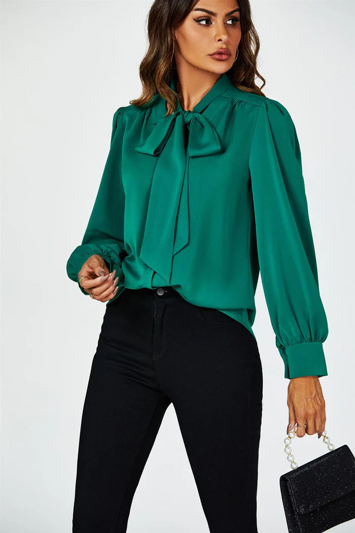 Emerald City Green Tie Detail long sleeve Blouse Top