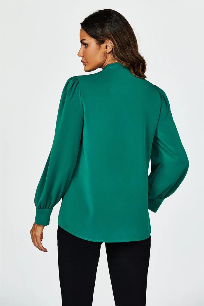 Emerald City Green Tie Detail long sleeve Blouse Top