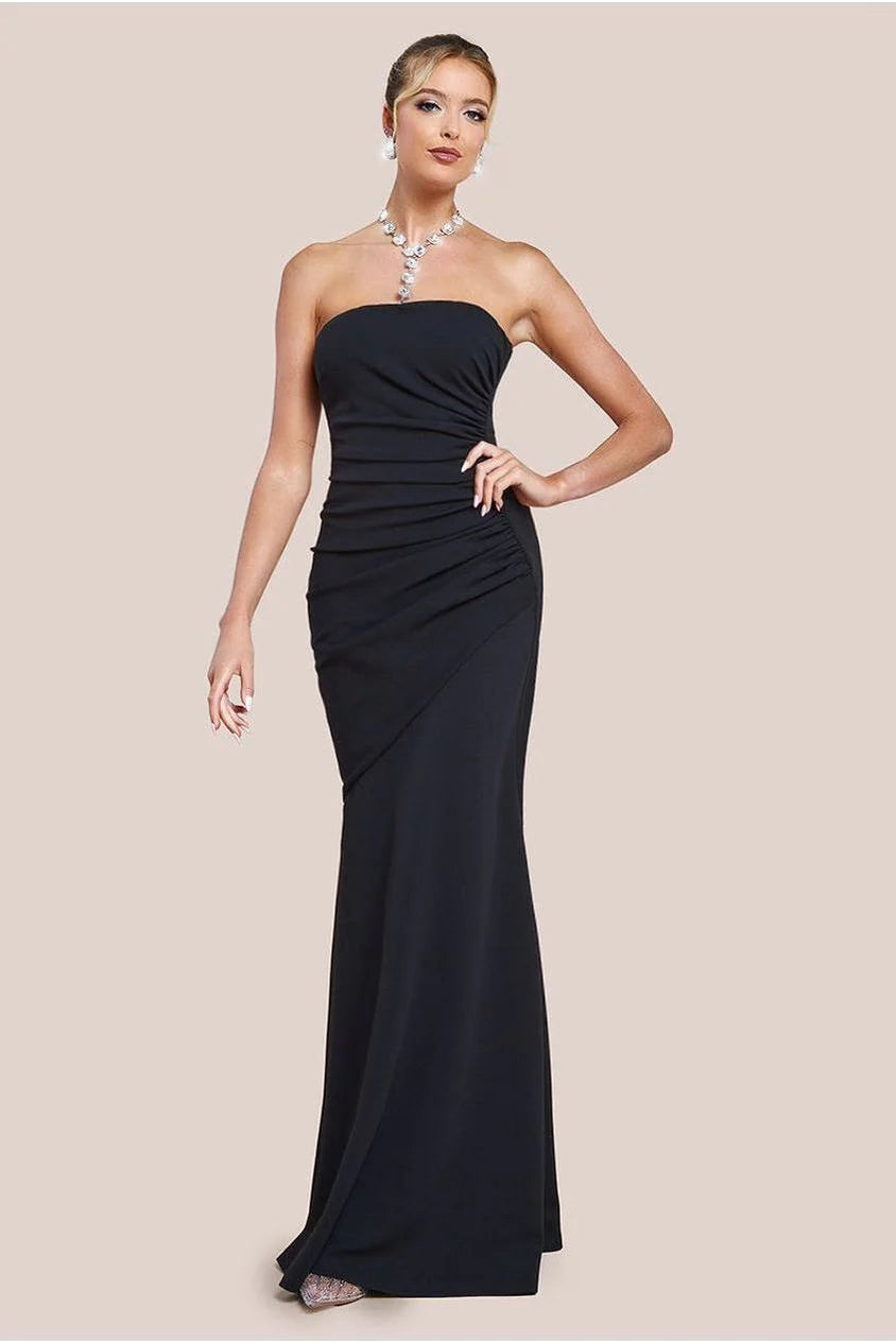 Evangeline Black Bandeau Bodycon Maxi Dress With Removable Diamante Necklace & Fishtail Hem