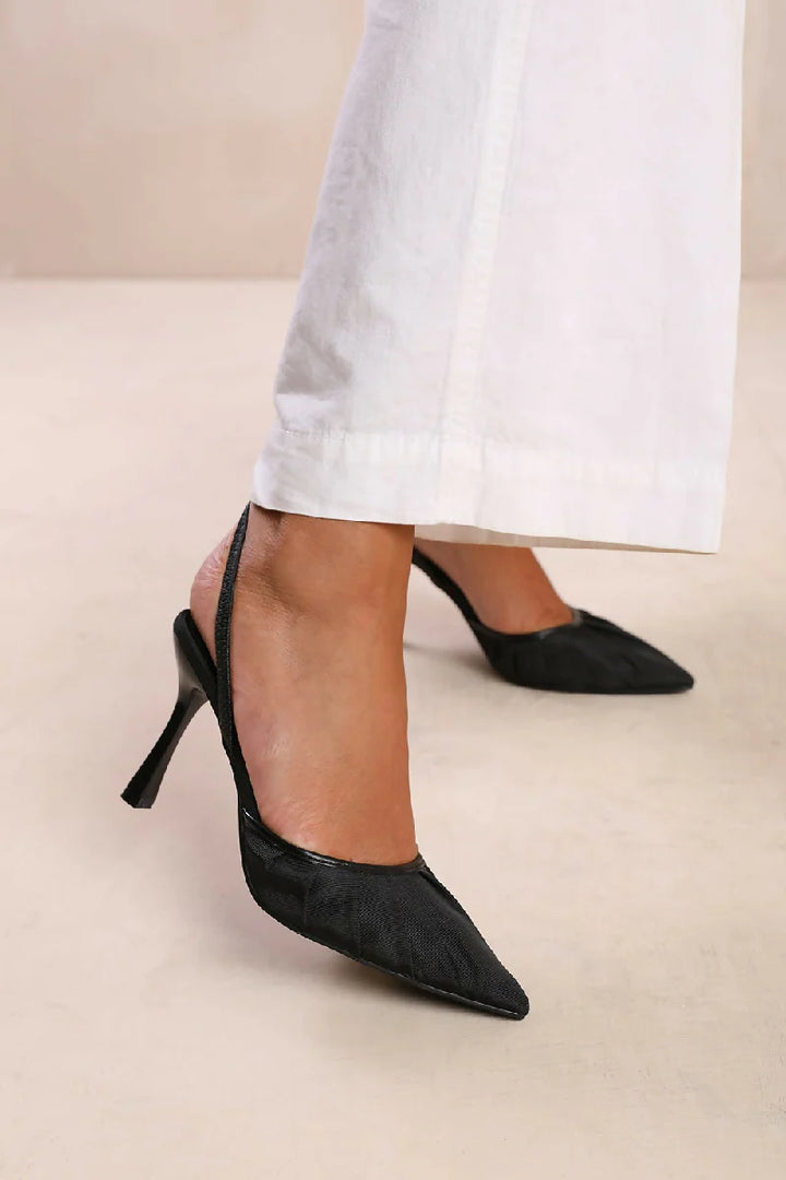 Sorrento Black Sling Back Heeled Court Shoes