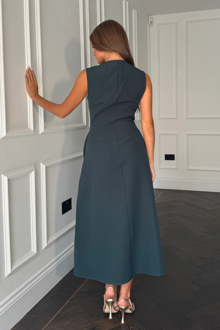 Hazel Green Tailored Sleeveless Midi Dress