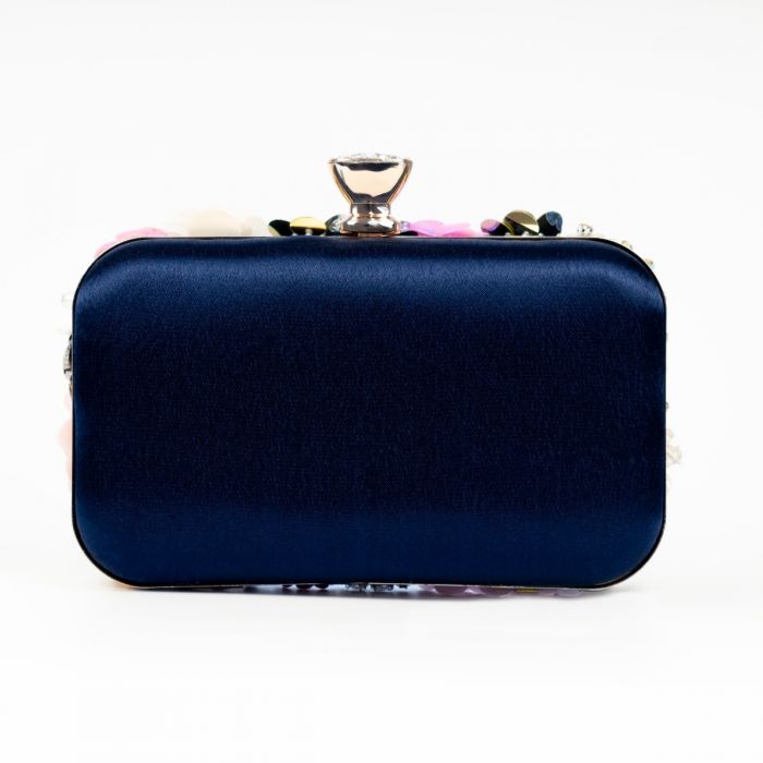 Rio Premium Navy 3D Floral Embellished Clutch Box Bag
