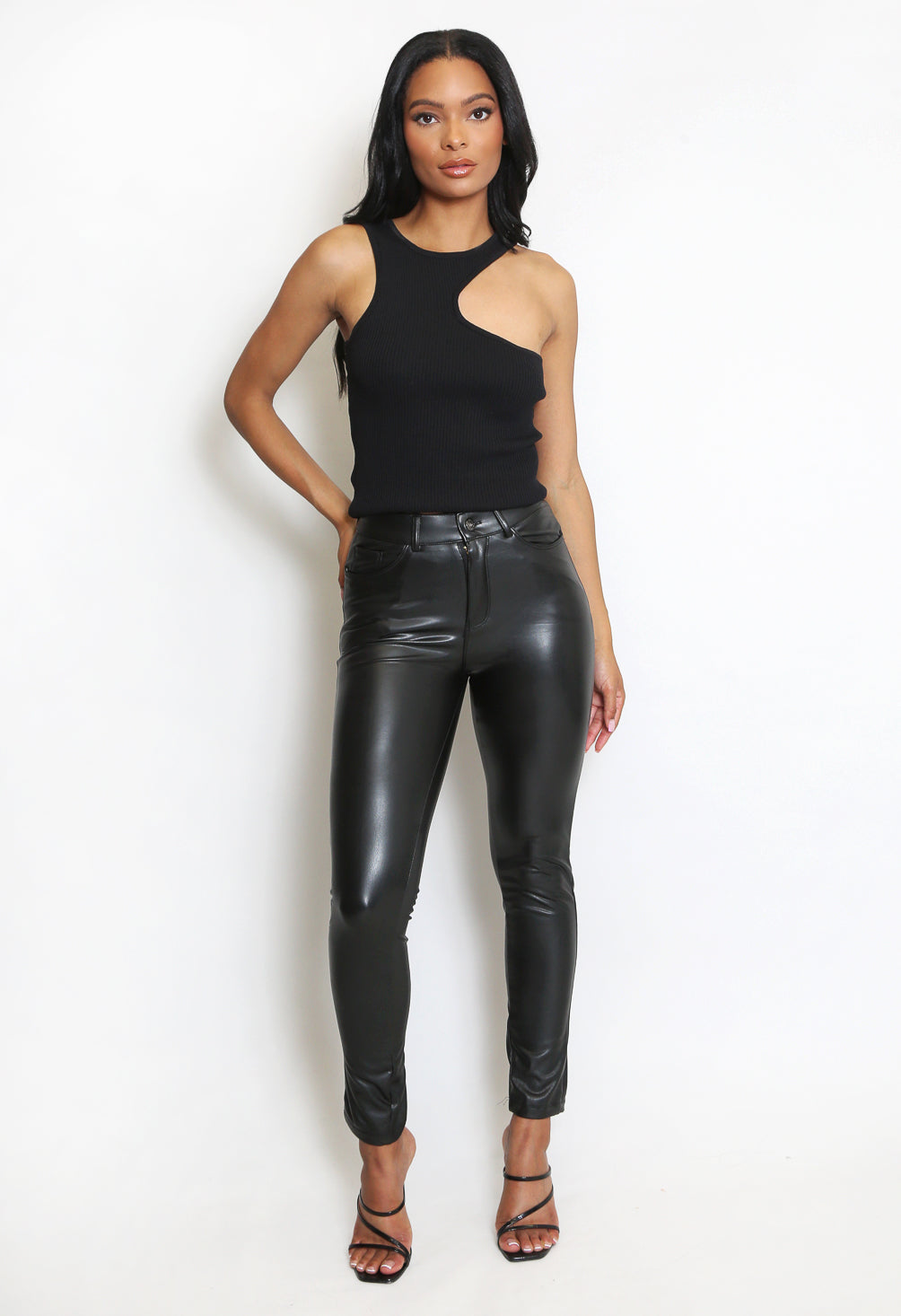 Stone Faux Leather High Waist Skinny Trousers