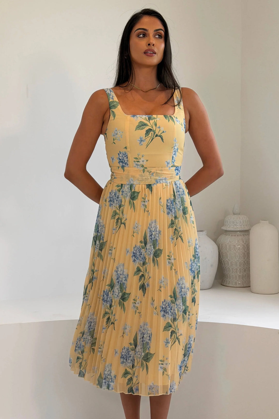 Lola Yellow Floral Print Midi Dress