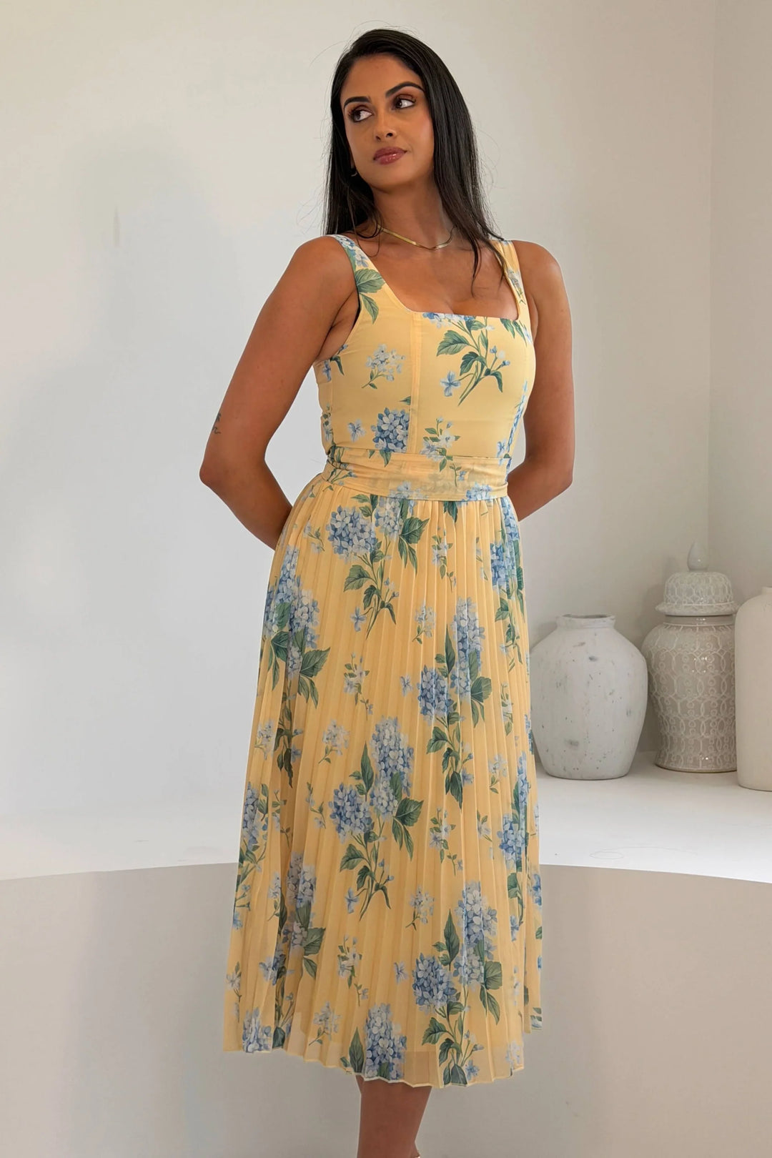 Lola Yellow Floral Print Midi Dress