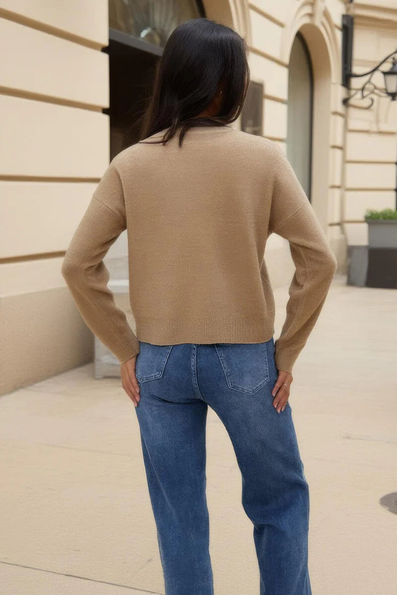 Mariah Oatmeal Pearl Embellished Crew Neck Jumper