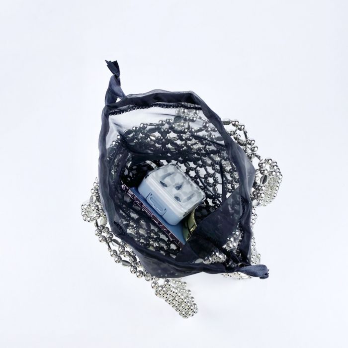 LAX Metallic Silver Beaded Tote Bag