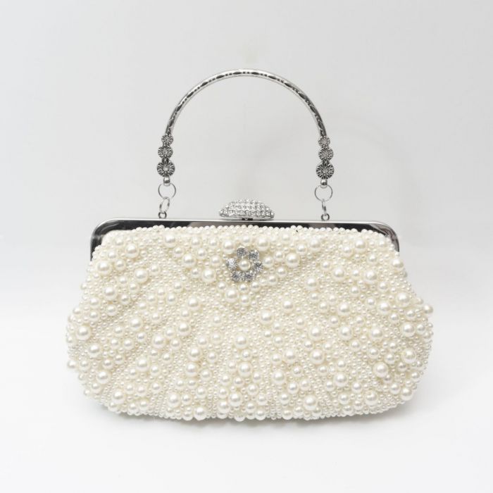 Sicily Pearl & Diamante Embellished Hand Bag - Ivory