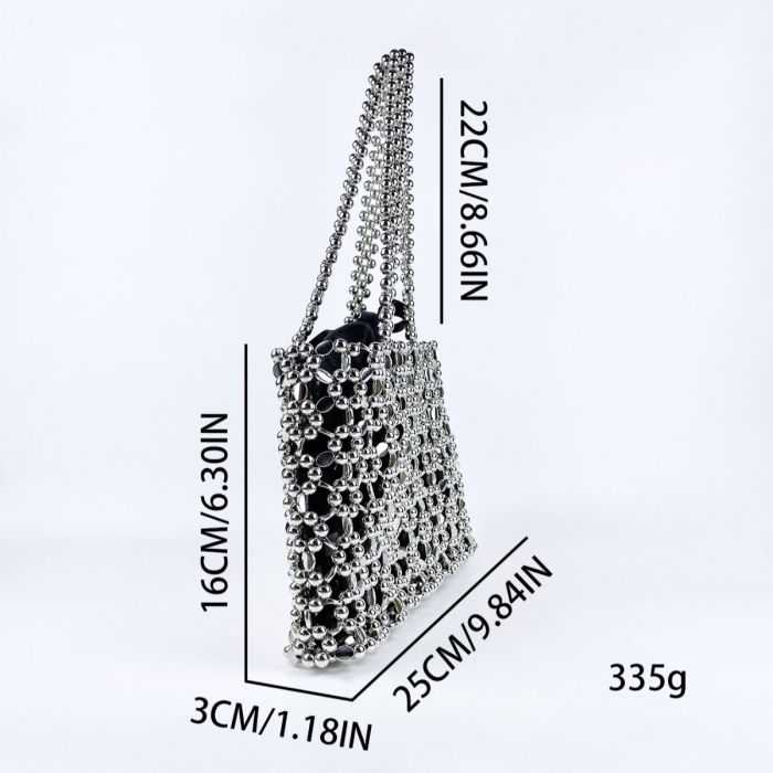 LAX Metallic Silver Beaded Tote Bag