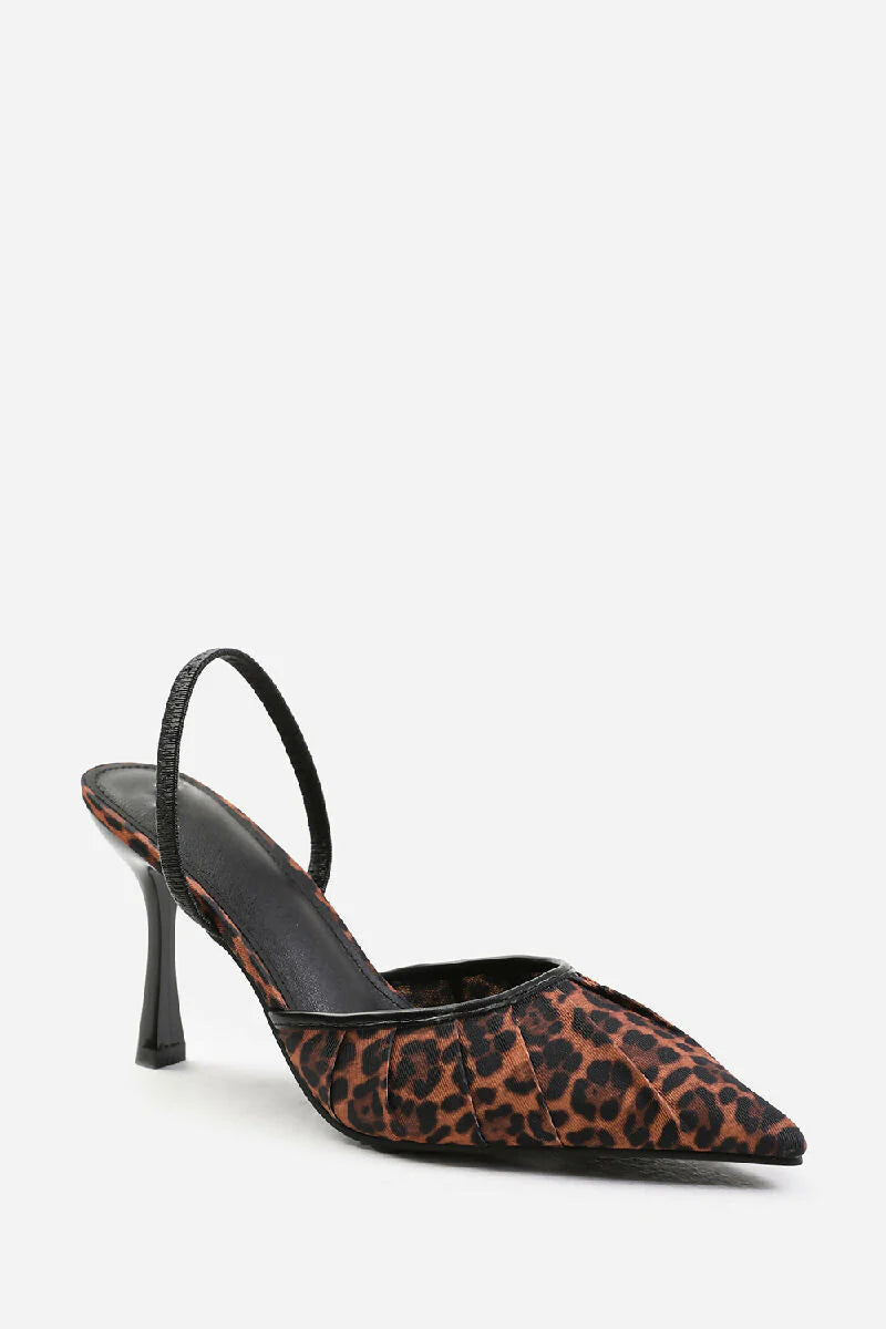 Sorrento Leopard Print Sling Back Heeled Court Shoes