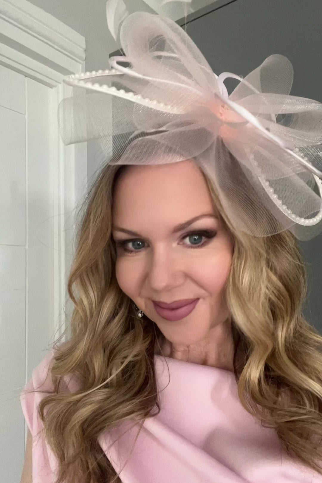 Seraphine Pale Pink Diamante Veil Fascinator