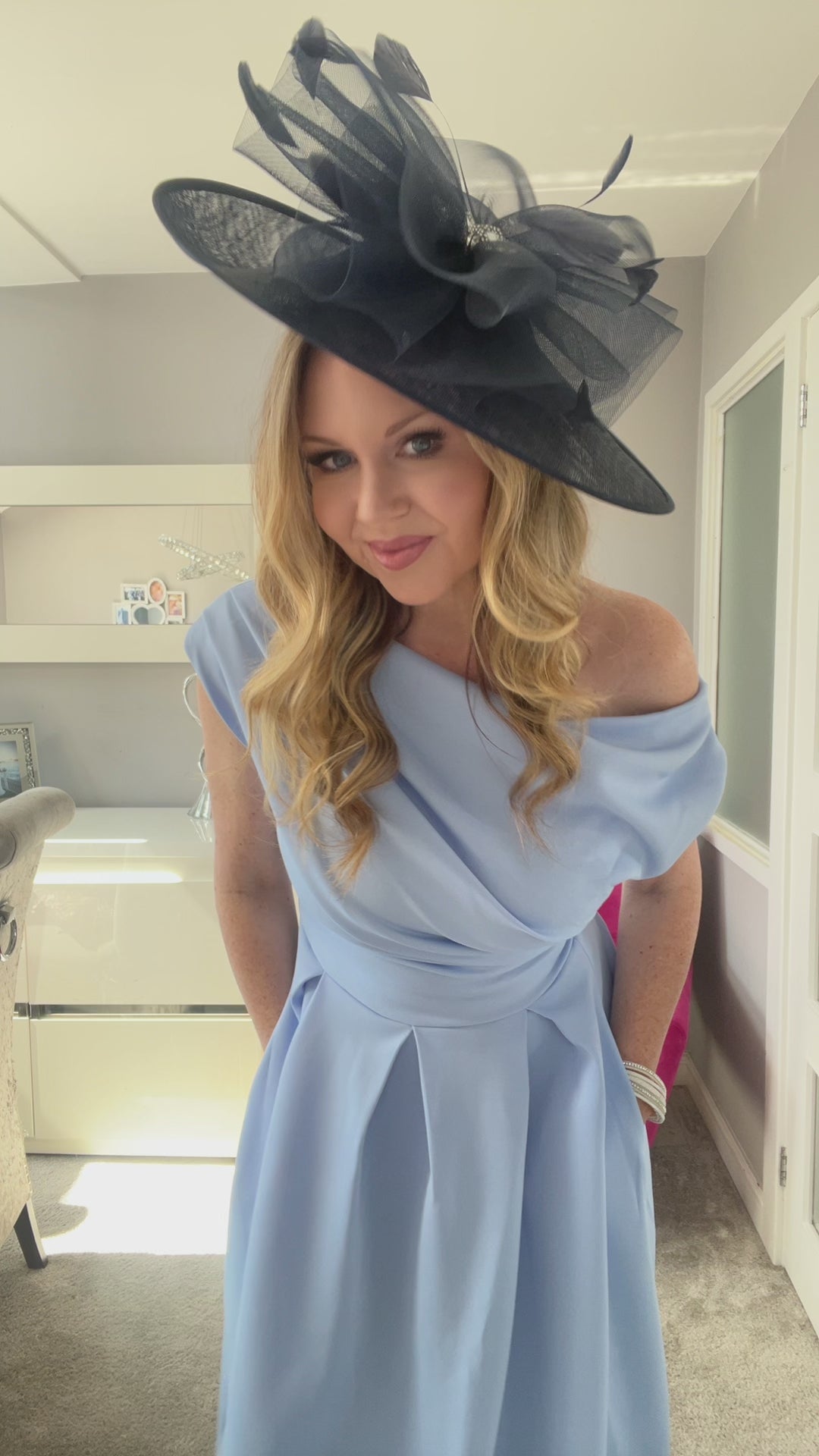 Charlize Navy Tulle Diamante Large Hatinator