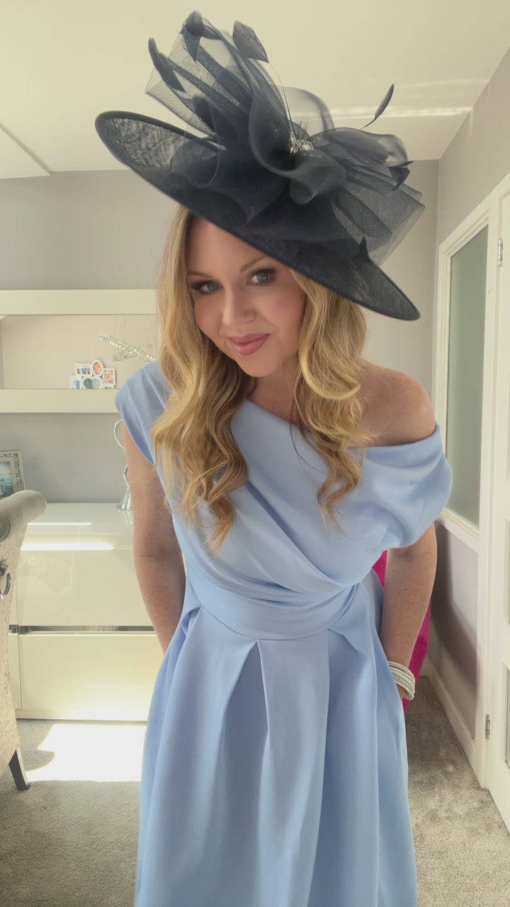 Charlize Navy Tulle Diamante Large Hatinator