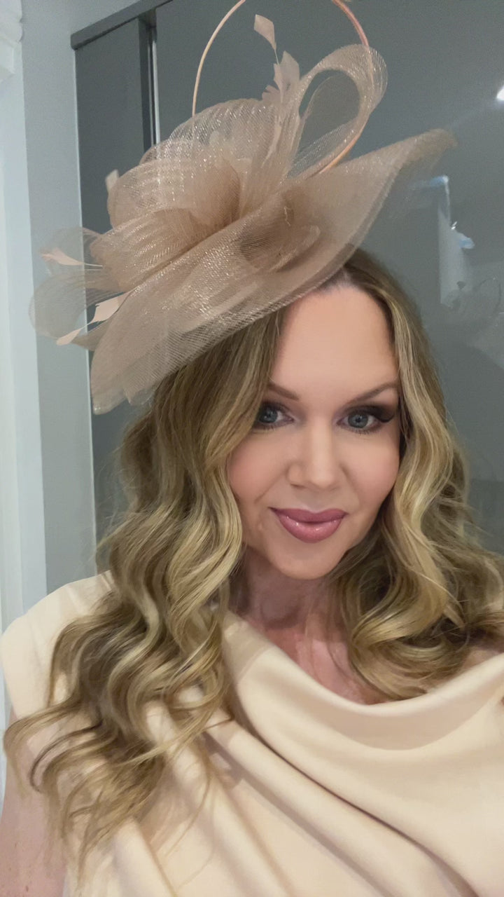 Nova Belle Nude Champagne Loop & Feather Fascinator