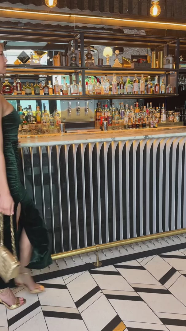 Kasia Green Velvet One Shoulder Ruched Side Bodycon Maxi Dress