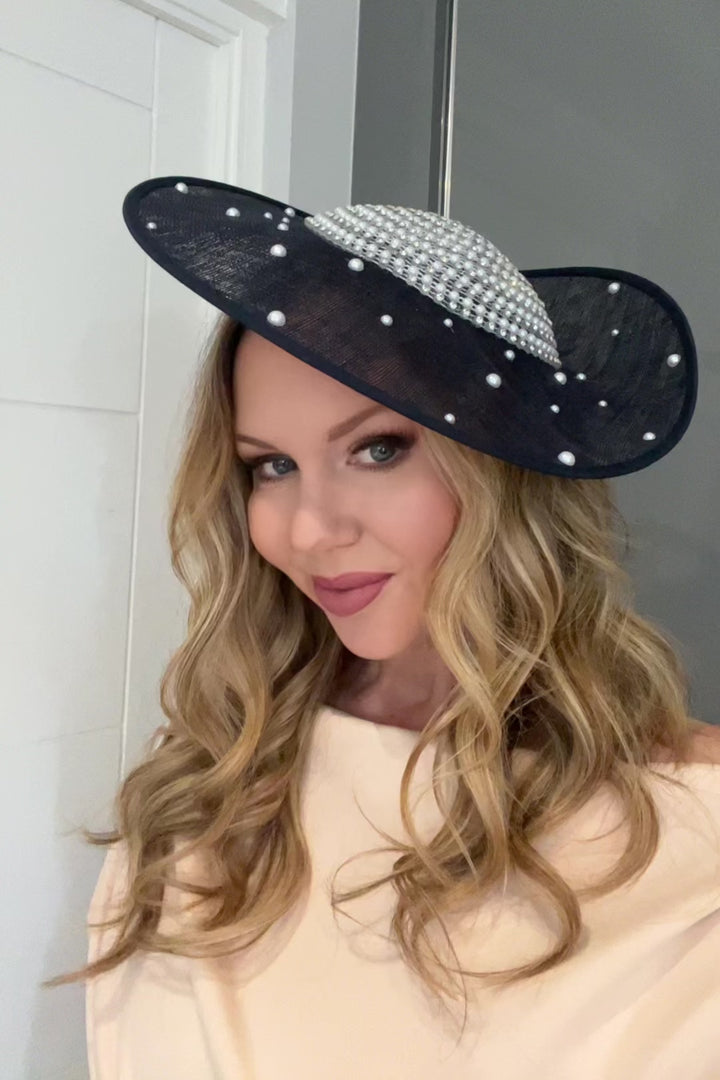 Race Day Navy Pearl Detail Fascinator (PRE-ORDER TO SHIP END OF THIS WEEK)