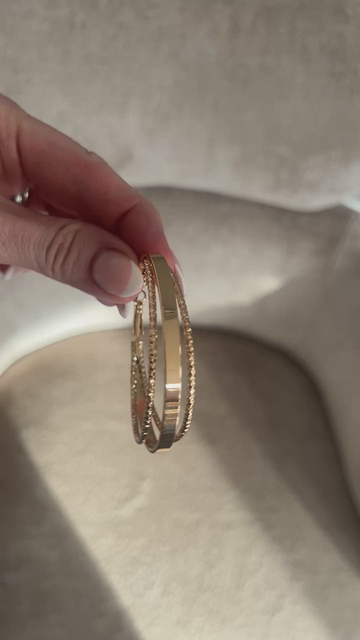 Triple Circle Closed Hoop Earrings in Gold