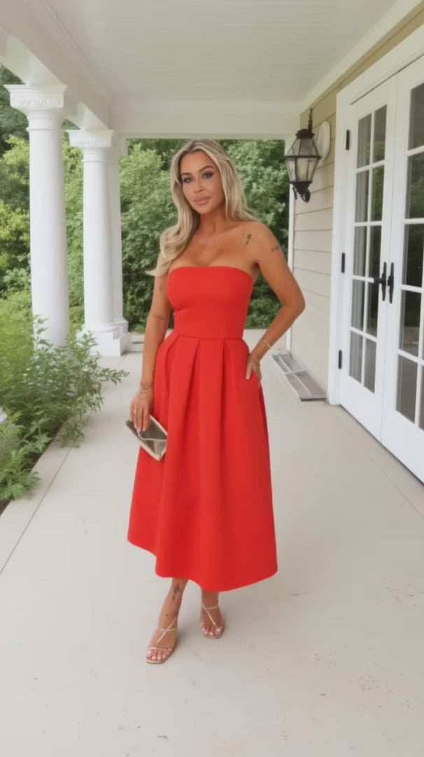 Maeve Blood Orange Bandeau A-Line Midi Dress