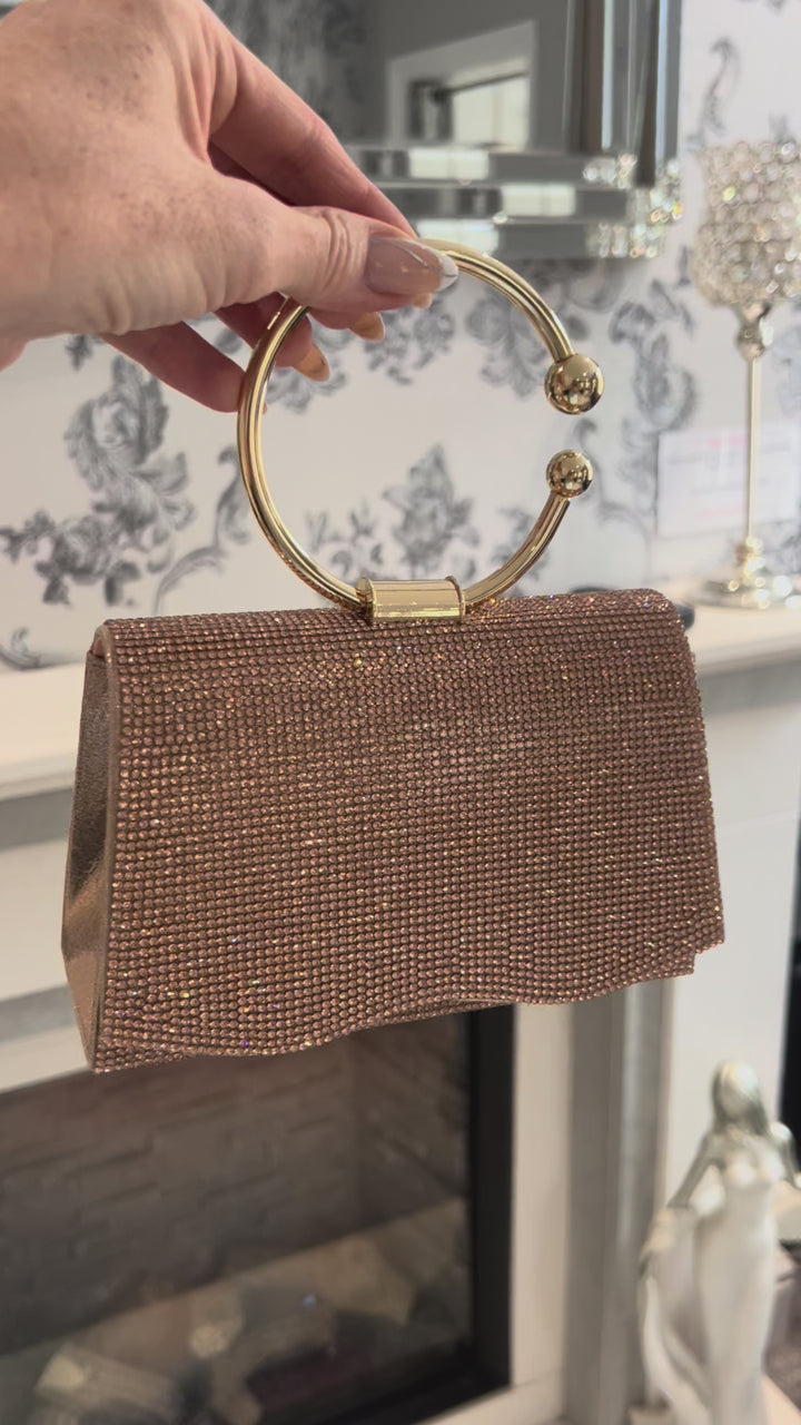 St Tropez Sparkly Diamante Small Hand Bag - Rose Gold