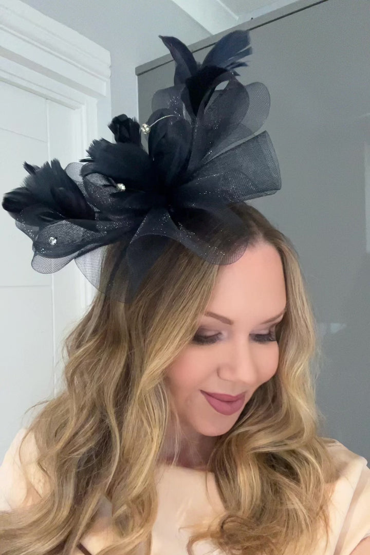 Royal Ascot Navy Feather Fascinator with Bow Detail