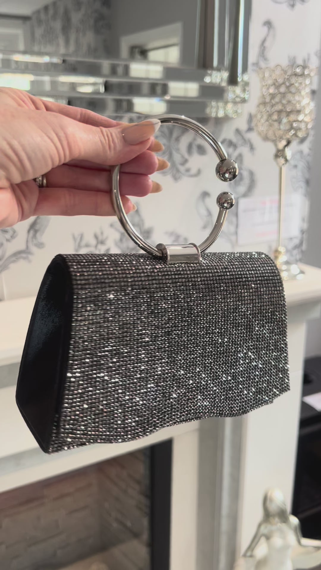 St Tropez Sparkly Diamante Small Hand Bag - Black