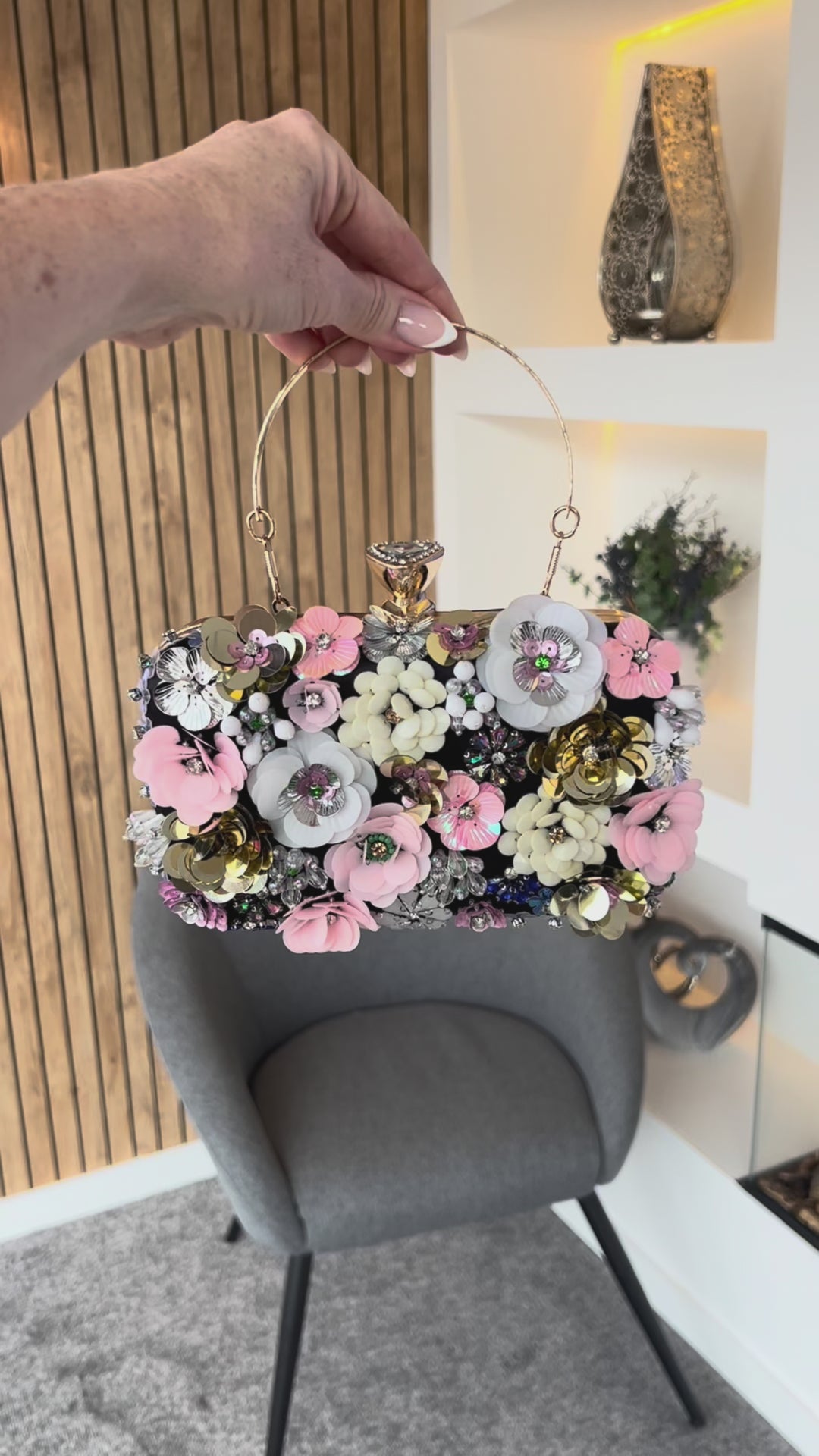 Rio Black 3D Floral Embellished Clutch Box Bag