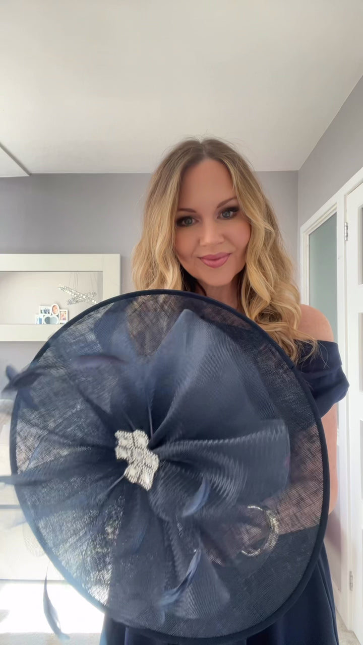 Charlize Navy Tulle Diamante Large Hatinator