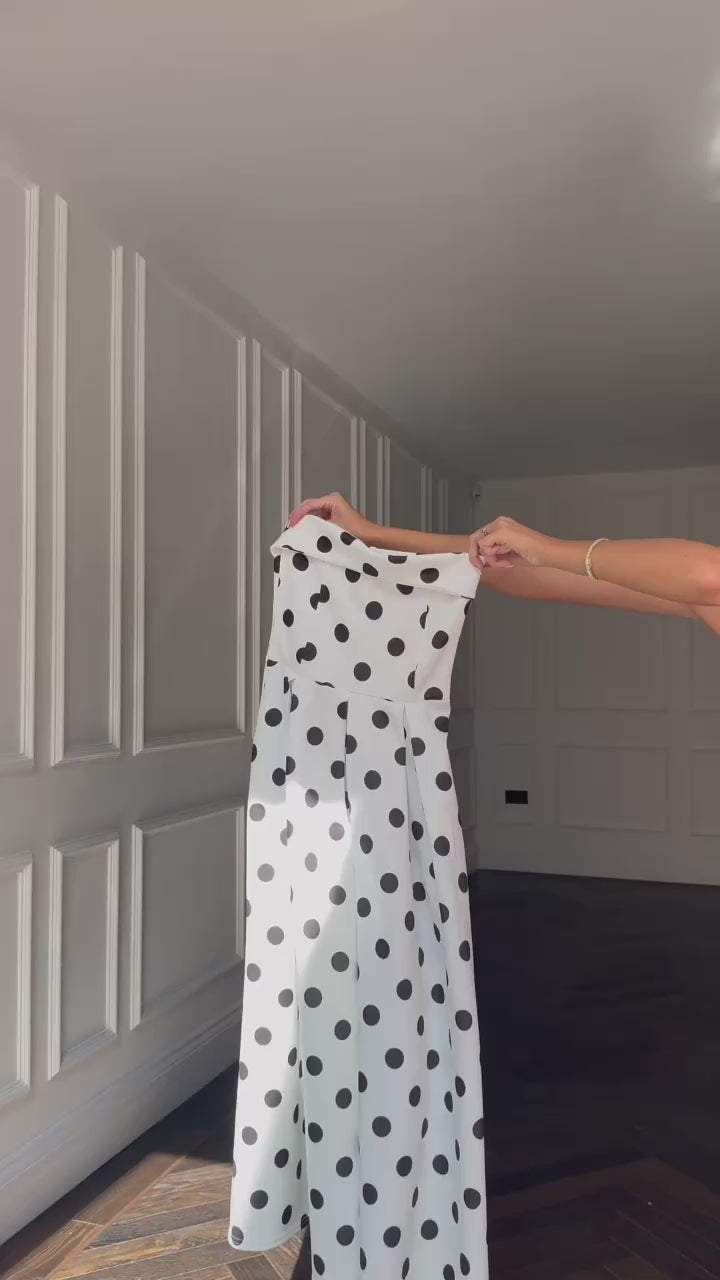 Danni Black & White Polka Dot Strapless Bandeau Midi Dress With Pockets