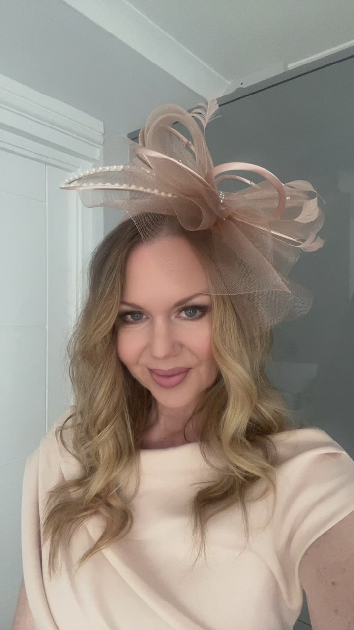 Seraphine Nude Diamante Veil Fascinator